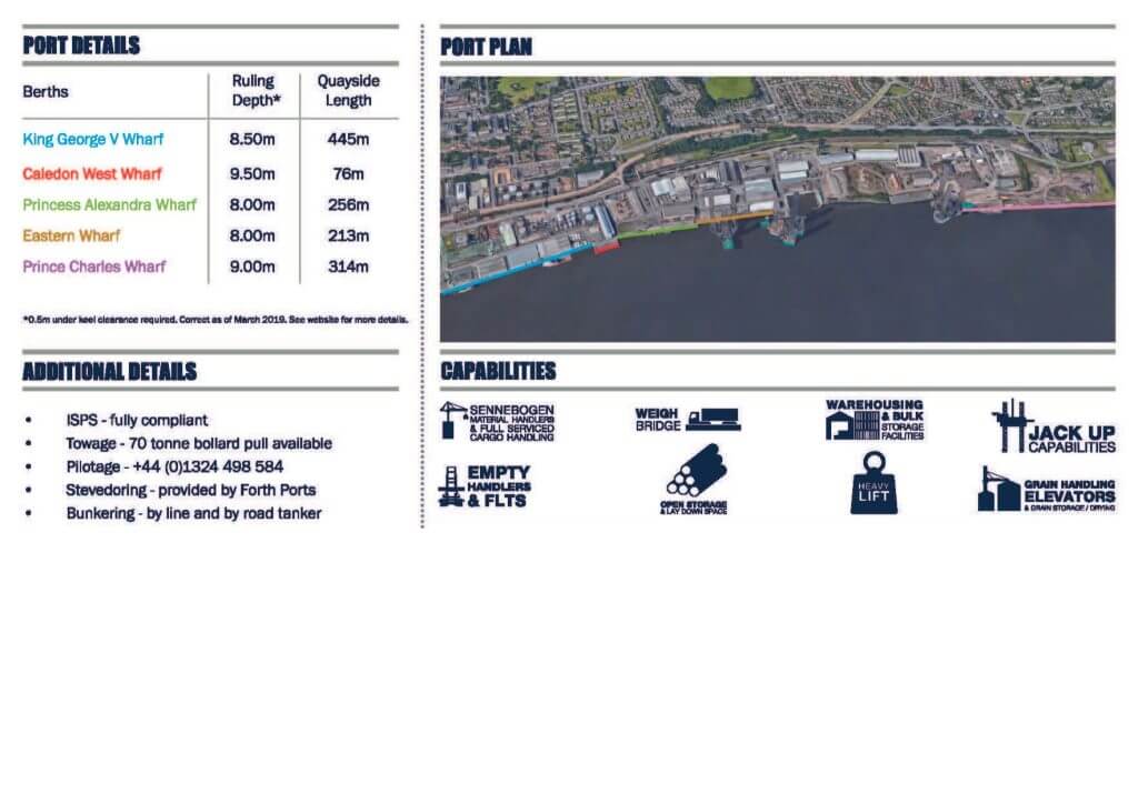 Dundee Port Map showing berths and maximum drafts for each berth