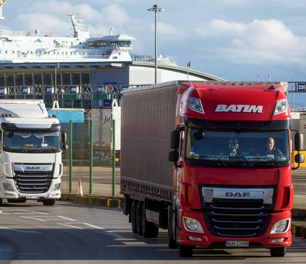 Lorry Trucks at Dover Port with aTransit Declaration