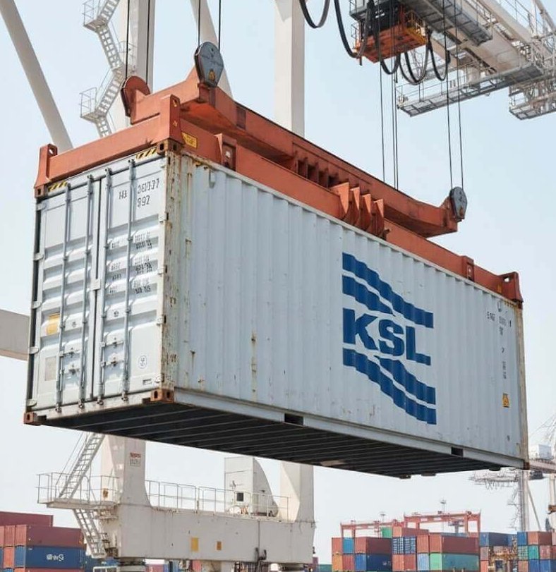 A shipping container being lifted for customs clearance in Grangemouth