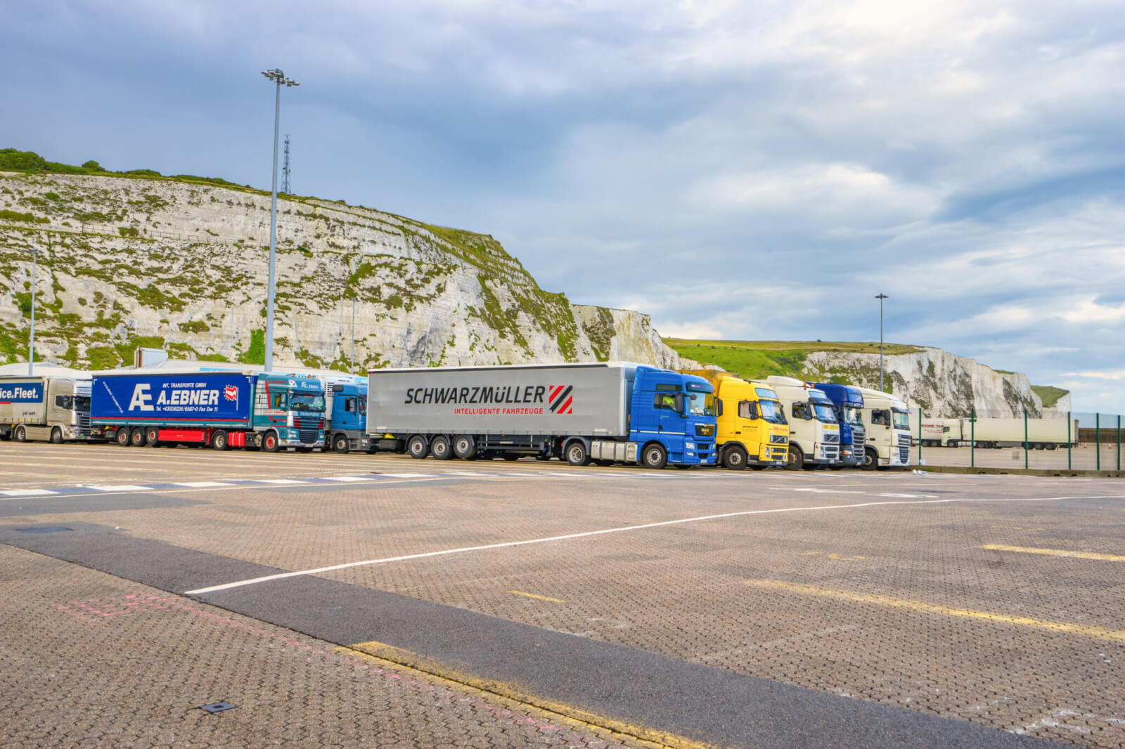 DOVER, UK Lorry trucks waiting in the queue to board ferry at the port