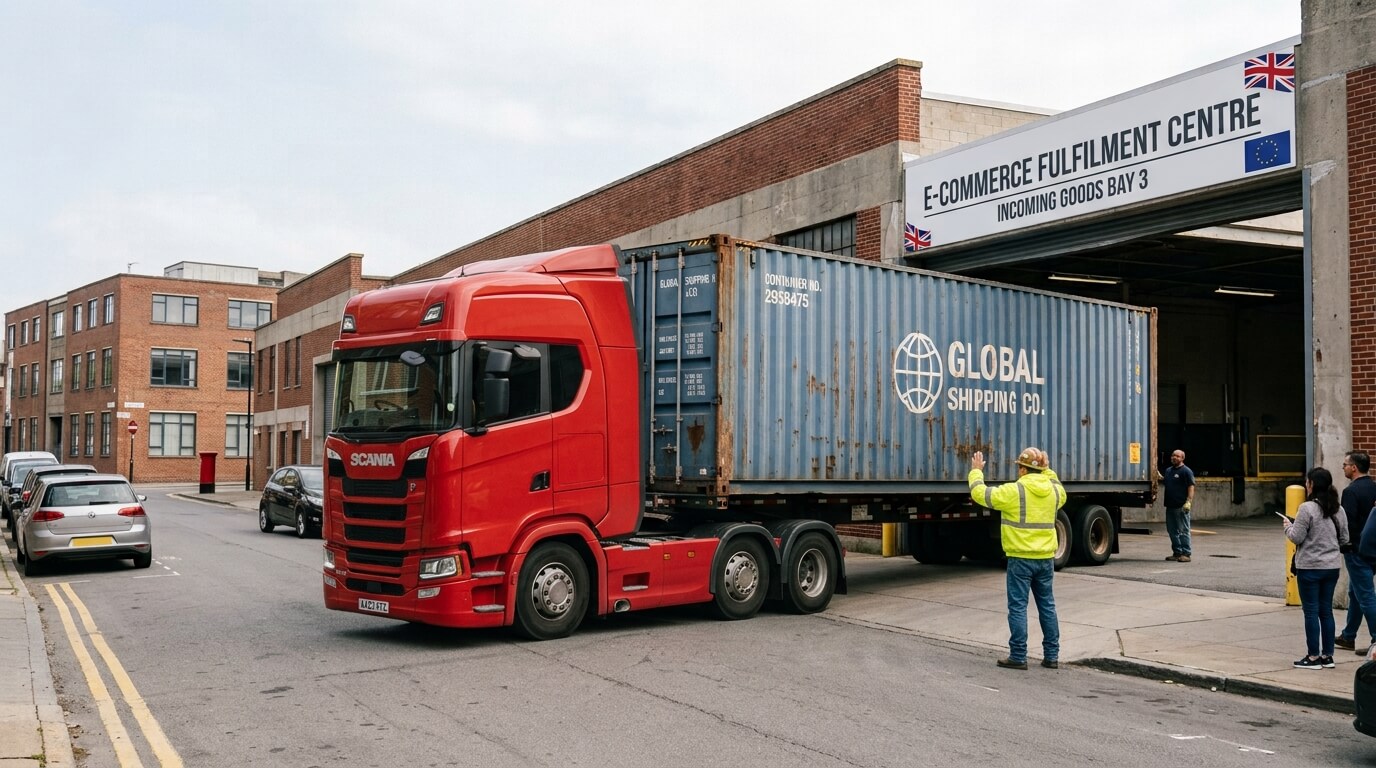 felixstowe last mile delivery showing a truck deliverying a 40ft container